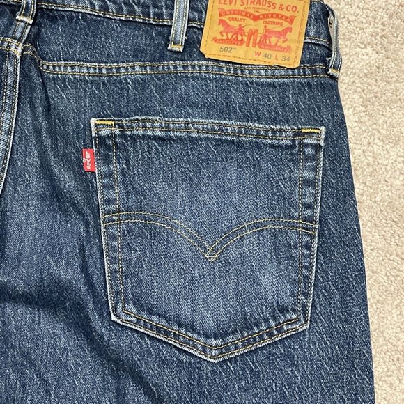 Levis 502 Jeans Men 40x30 (Tag: 40X34) Tapered Leg Regular Fit Denim Pants Blue - Picture 15 of 15